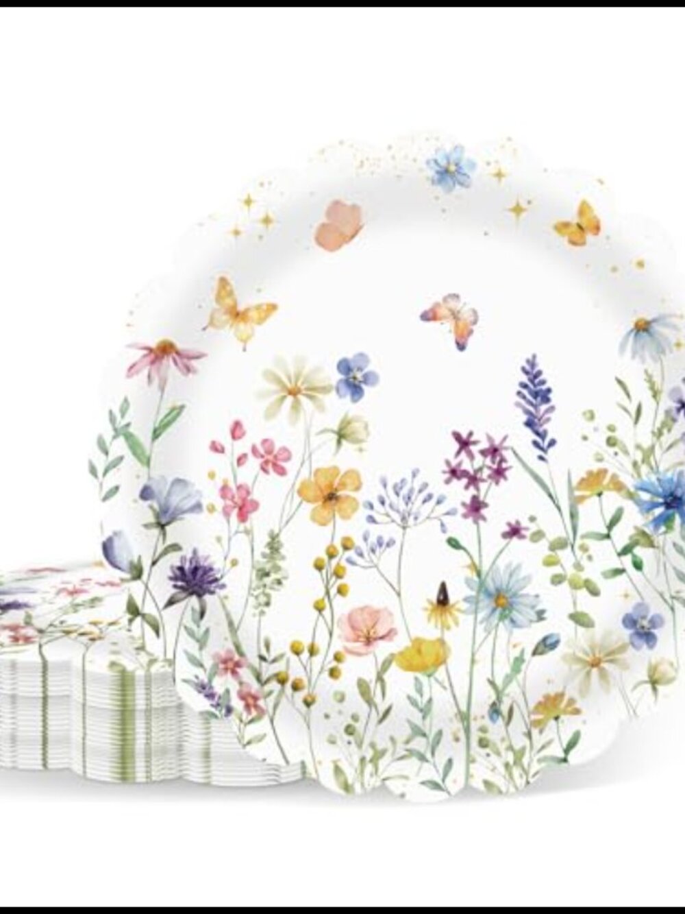50pc Wildflower Paper Plates 7in Scalloped Floral Dessert Party Plates
